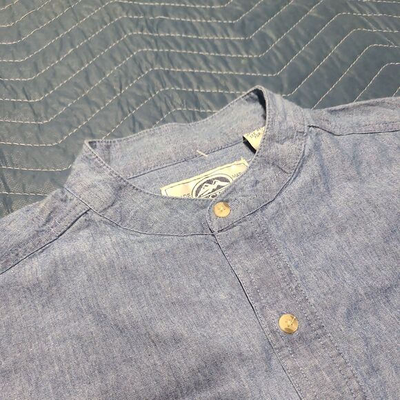 Pacific Club Original Design Chambray Denim Button Up Chinese Collar Style Shirt - Picture 2 of 6